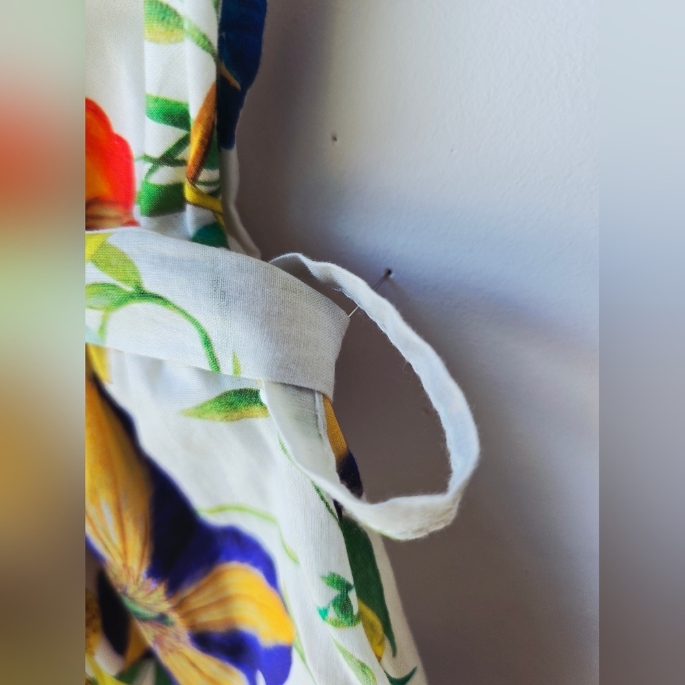 BLUE NAVY ITALY Floral Sleeveless V NECK WRAP Dress Belt Cotton Size M - Picture 7 of 9